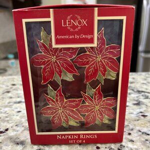Lenox Poinsettia Napkin Rings Red And Gold Set of 4